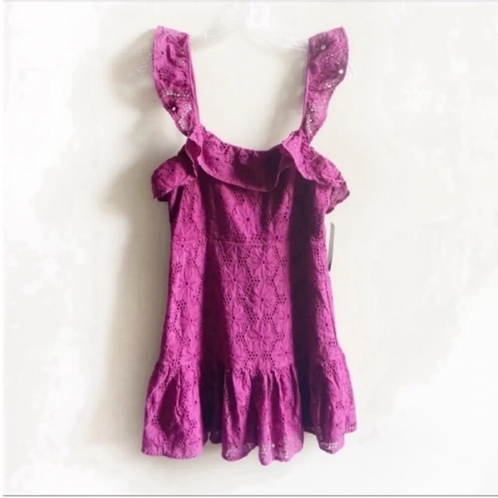 Lulu's Biscay magenta ruffled eyelet lace dress - Picture 2 of 9
